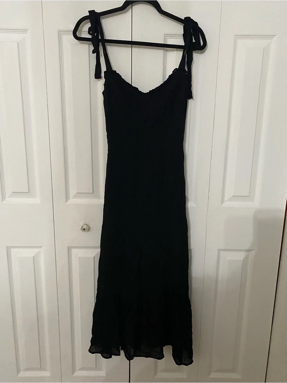 Reformation Black Tie-Shoulder Georgette Frill Hem Maxi Dress 4 - Picture 5 of 15